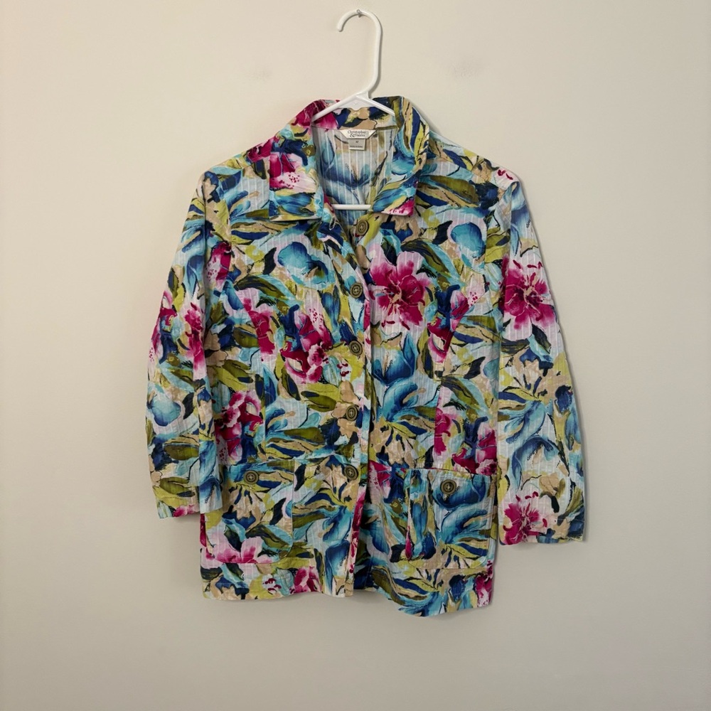 Christopher & Banks Women’s Medium Floral Button Up Top Cotton summer